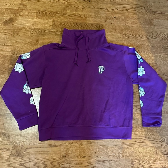 NWT VS PINK Purple & White Floral Cowl Neck Everyday Lounge Pullover Sweatshirt - Picture 2 of 14